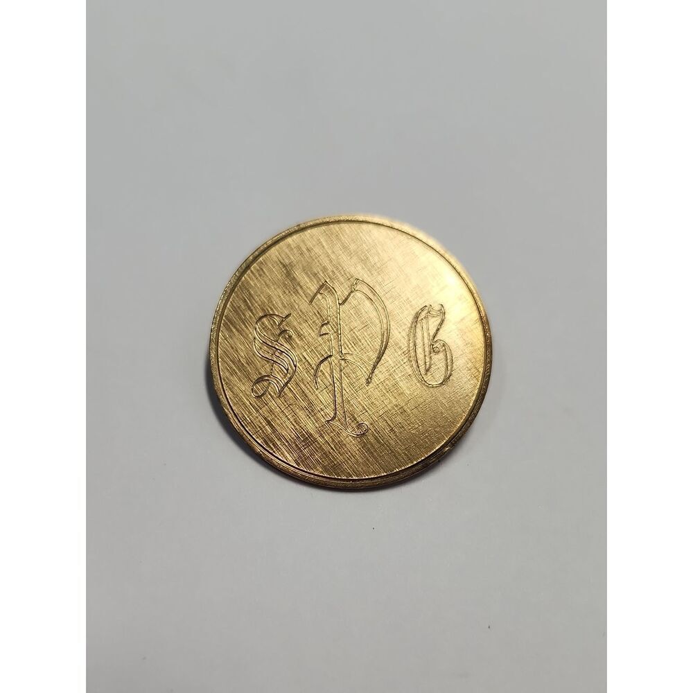 Vintage 12K GF Engraved Round Gold Brooch - Monogram S P G
